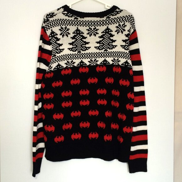 Batman Mens Holiday Christmas Sweater Large Black White Long Sleeve Acrylic - Picture 2 of 6